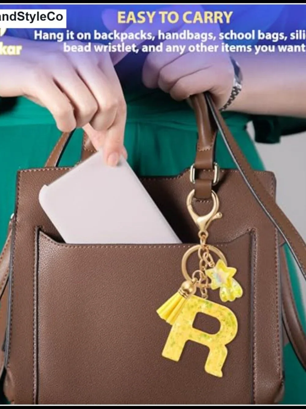Star Letter Bag Charm Resin Initial Keychain Tassel